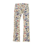 COPPER RIVET LAYERED STACKED JEANS (KHAKI PRINT)