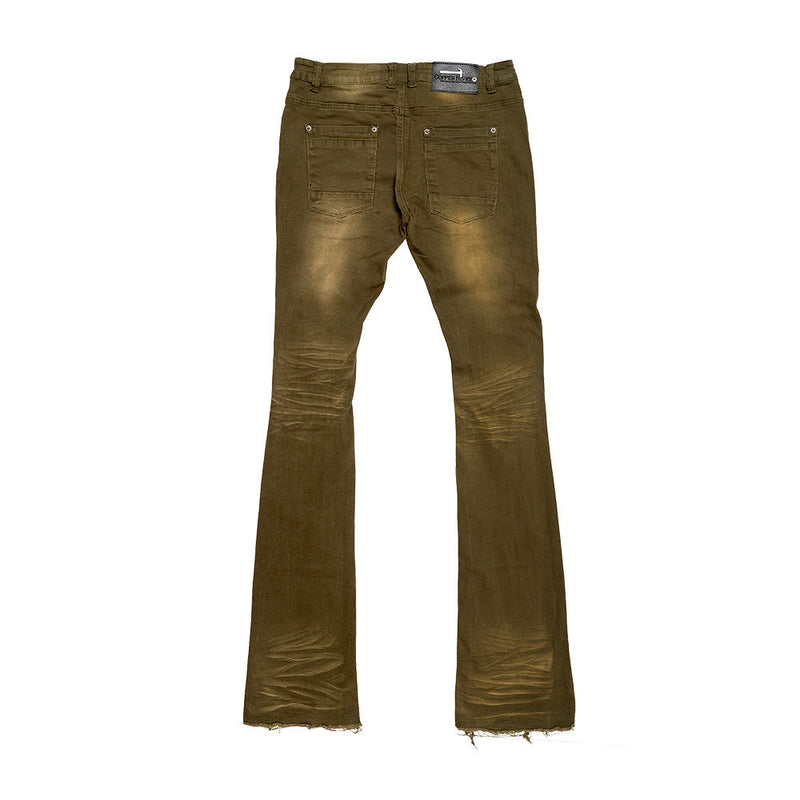 COPPER RIVET DISTRESS STACKED DENIM (OLIVE)