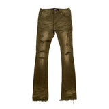COPPER RIVET DISTRESS STACKED DENIM (OLIVE)