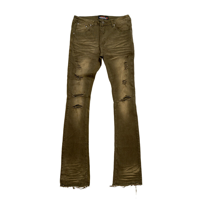 COPPER RIVET DISTRESS STACKED DENIM (OLIVE)