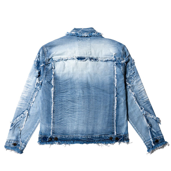 COPPER RIVET FRAY TRIM DENIM JACKET (LIGHT BLUE)