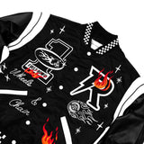 FIRST ROW WHEELS & CHAINS VARSITY JACKET (BLACK/WHITE)