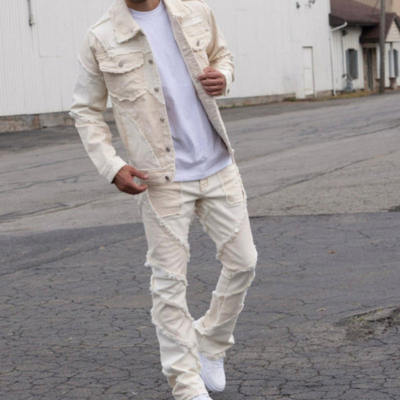 FIRST ROW PREMIUM CUT & SEW DENIM JACKET (WHITE)