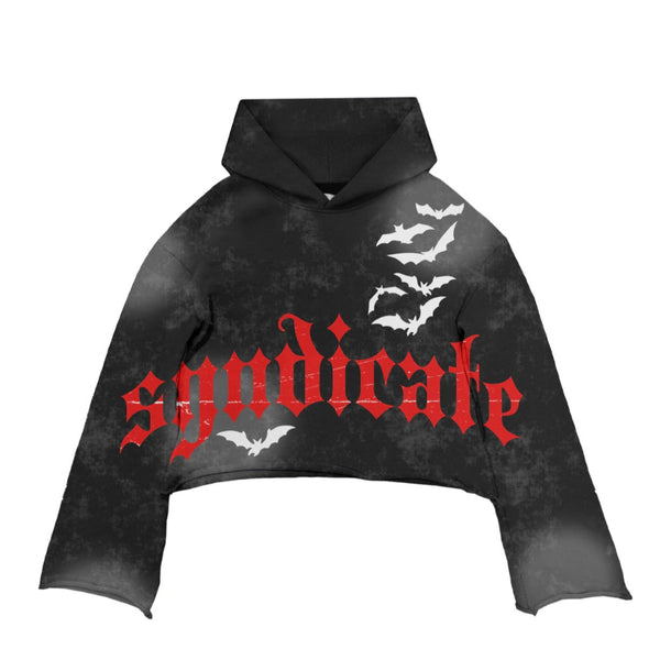 THE SYNDICATE "TOO RARE" FRENCH TERRY CROPPED HOODIE (BLACK WASH)
