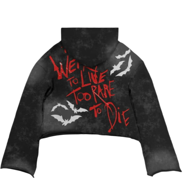 THE SYNDICATE "TOO RARE" FRENCH TERRY CROPPED HOODIE (BLACK WASH)