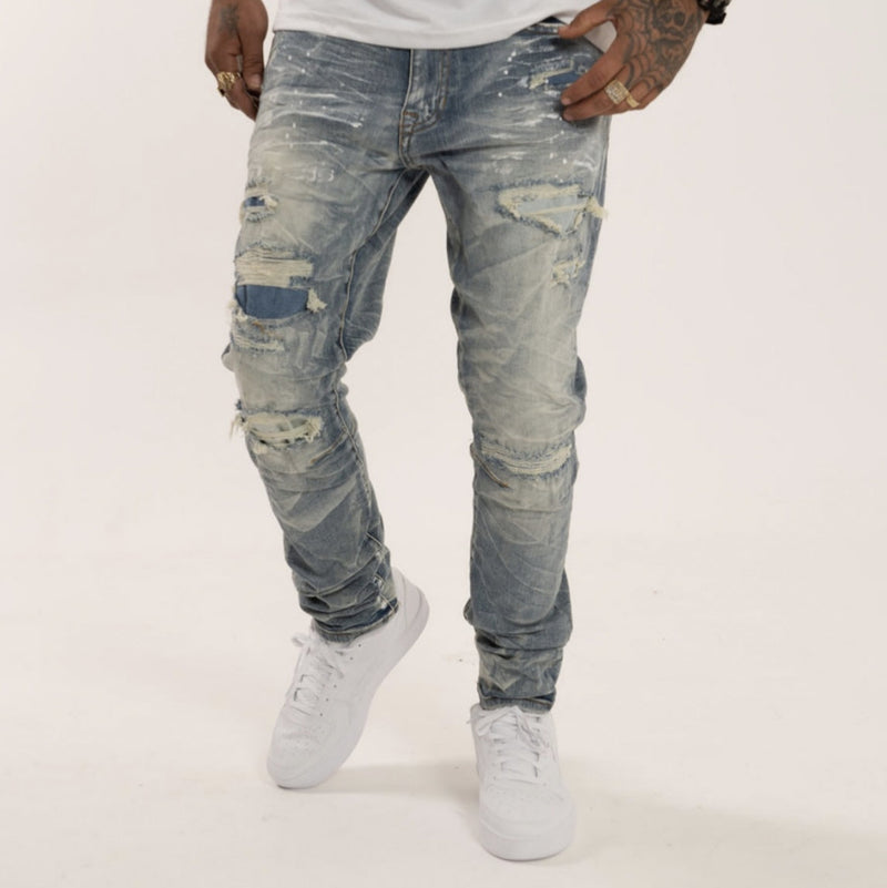 SMOKE RISE SLIM TAPERED FIT JEANS (HUNTER BLUE)