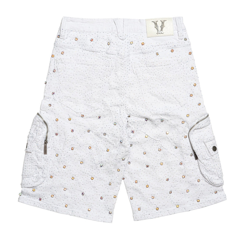VICIOUS VC950 EMBELLISHED RHINESTONE SHORTS (PURE WHITE)