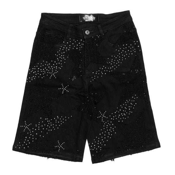 VICIOUS VC826 EMBELLISHED RHINESTONE SHORTS (BLACK)