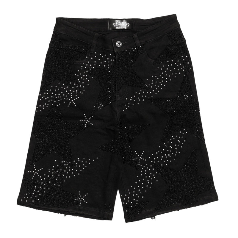 VICIOUS VC826 EMBELLISHED RHINESTONE SHORTS (BLACK)