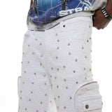 VICIOUS VC950 EMBELLISHED RHINESTONE SHORTS (PURE WHITE)