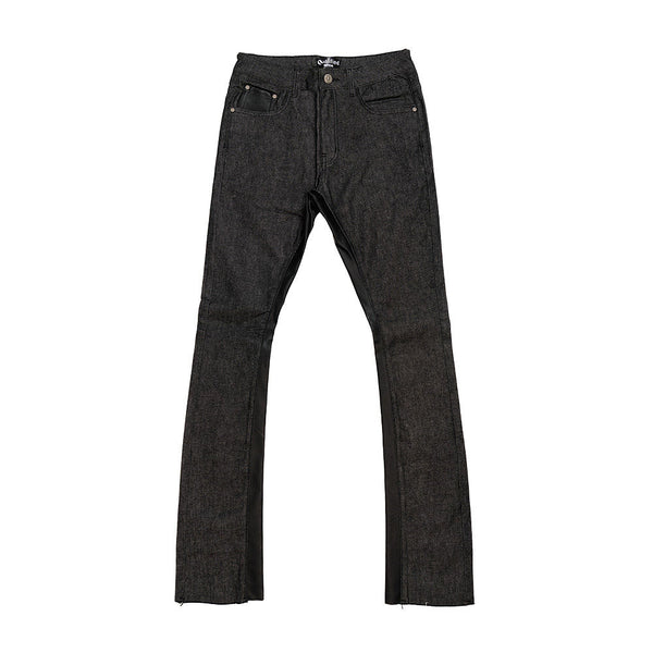 QUALIFIED DENIM RAW STACKED JEANS (BLACK)