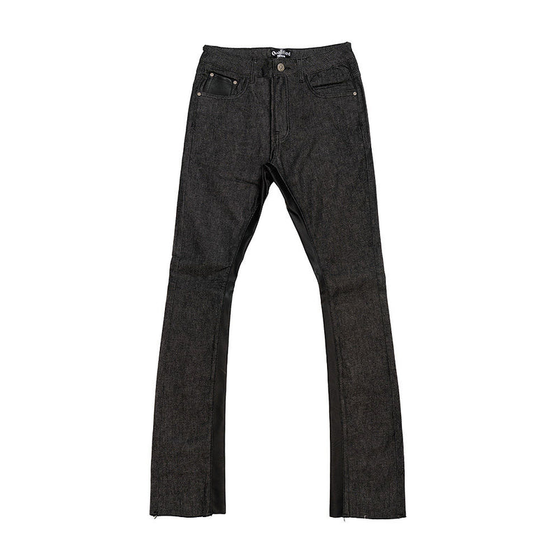 QUALIFIED DENIM RAW STACKED JEANS (BLACK)