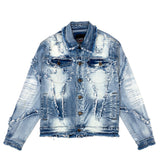 COPPER RIVET FRAY TRIM DENIM JACKET (LIGHT BLUE)