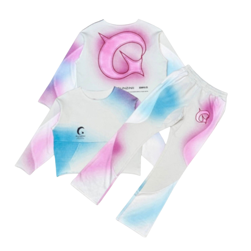 GUNZINII STACKED CROP SWEATSUIT SET GZ518 (PALE PINK)